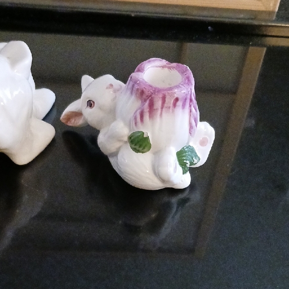 Ceramic Bunny Candle Holders - White and Purple - Picture 3 of 4